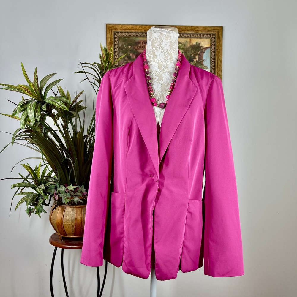 Worthington Blazer Women Large Pink Polyester Single Button Professional Office